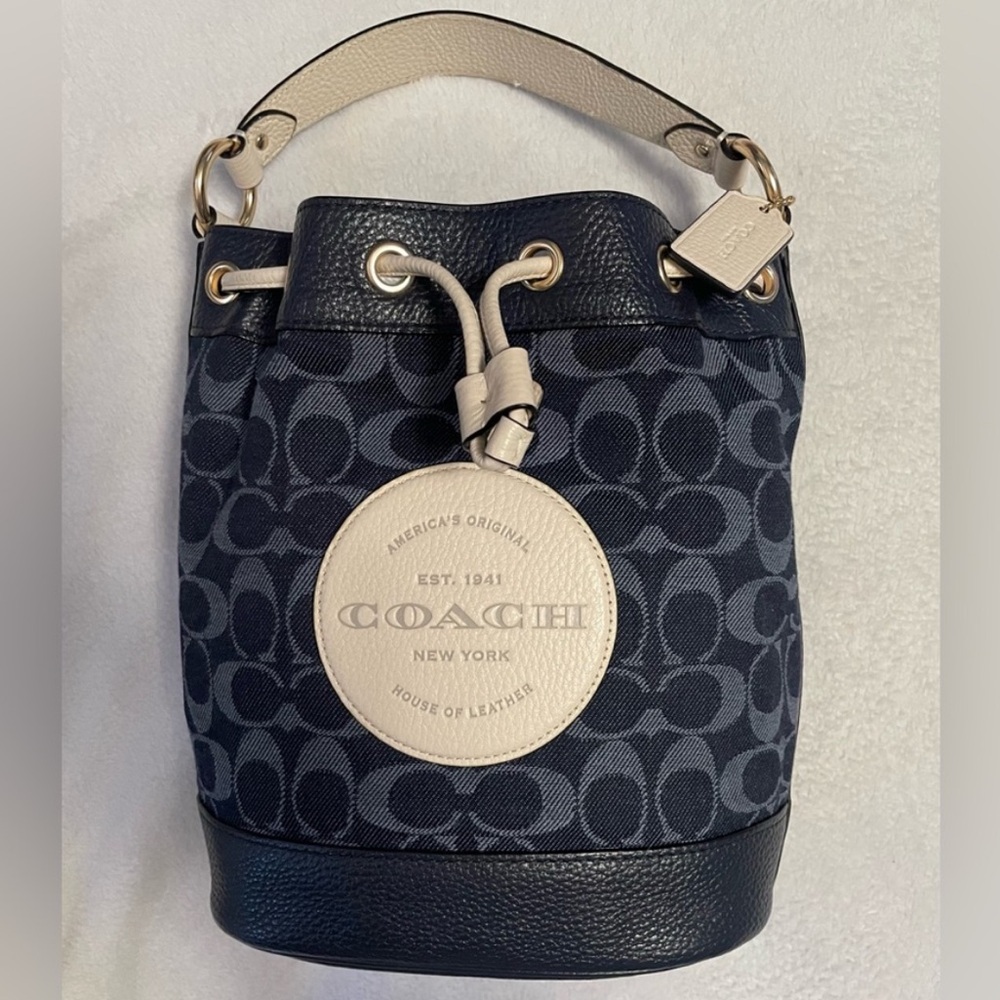 Coach Dempsey Navy Blue Signature Denim Bucket Bag
